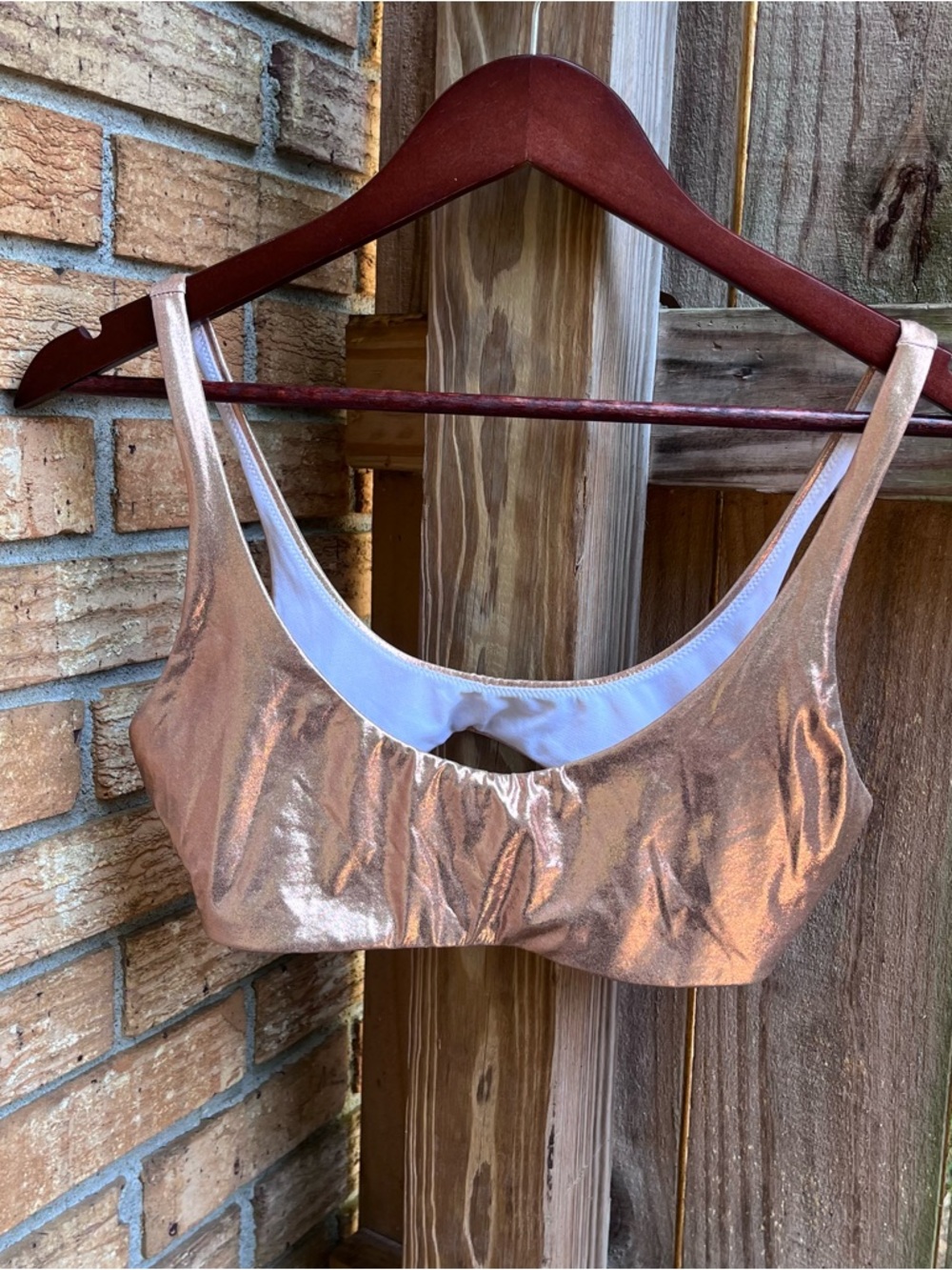 Express Metallic Rose Bikini Top in Shimmering Rose